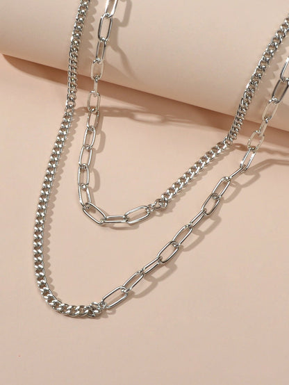 Punk Jewelry Silver Double layer Chain Necklace Wholesale Price Women Accessory-2