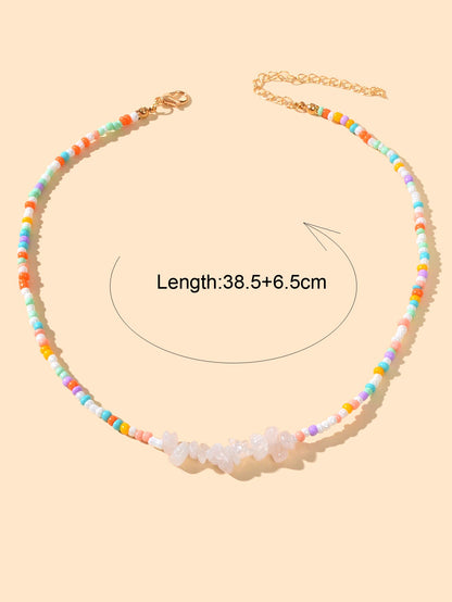 Boho Jewellery Handmade Beads Chain Irregular Transparent Resin Collar Necklace-2