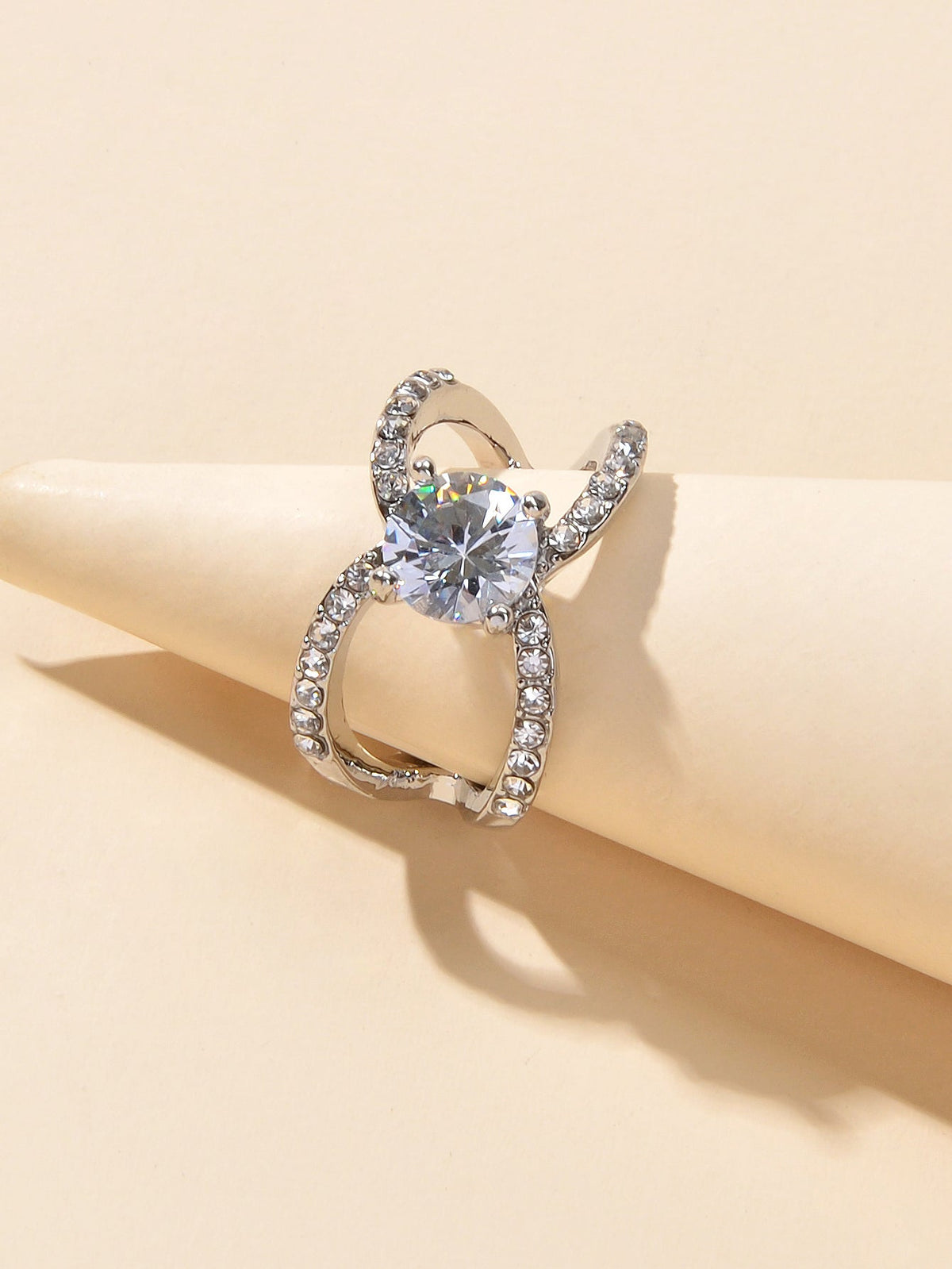 Perfect Engagement Wedding Jewellery Luxurious Faux Cubic Zirconia Cross Ring-2