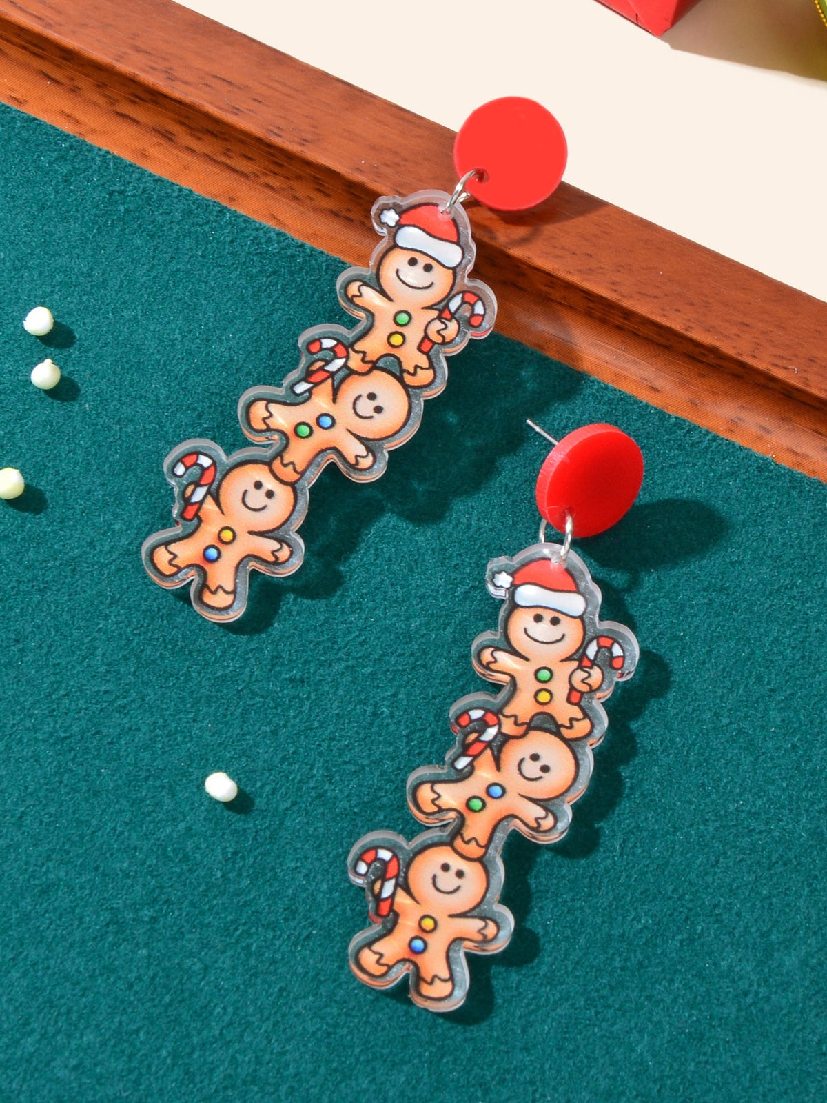 Christmas Cartoon Design Acrylic Gingerbread Man Long Pendant Festival Earrings-2