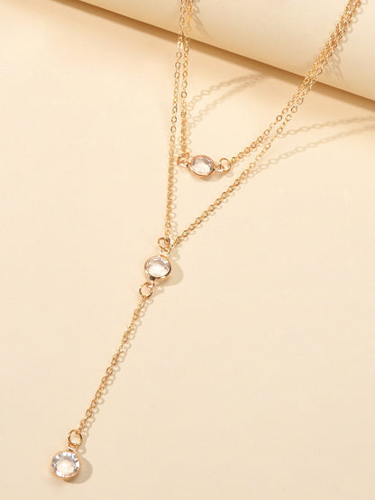 Female Gold Silver Chain Double Layered Necklace Long Chain Dangle Y Necklace-2