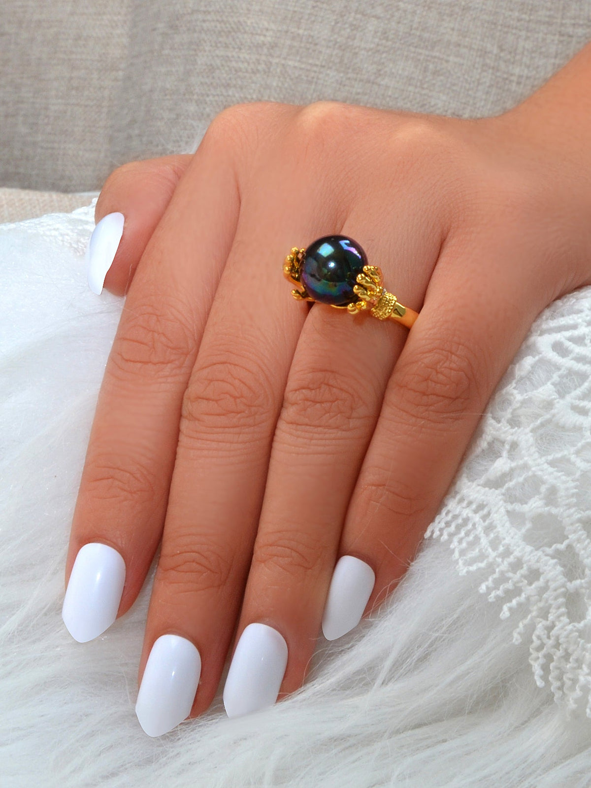 Anniversary Wedding Unique Blue Beads Gold Hand Dome Ring Retro Women Teens Band-2