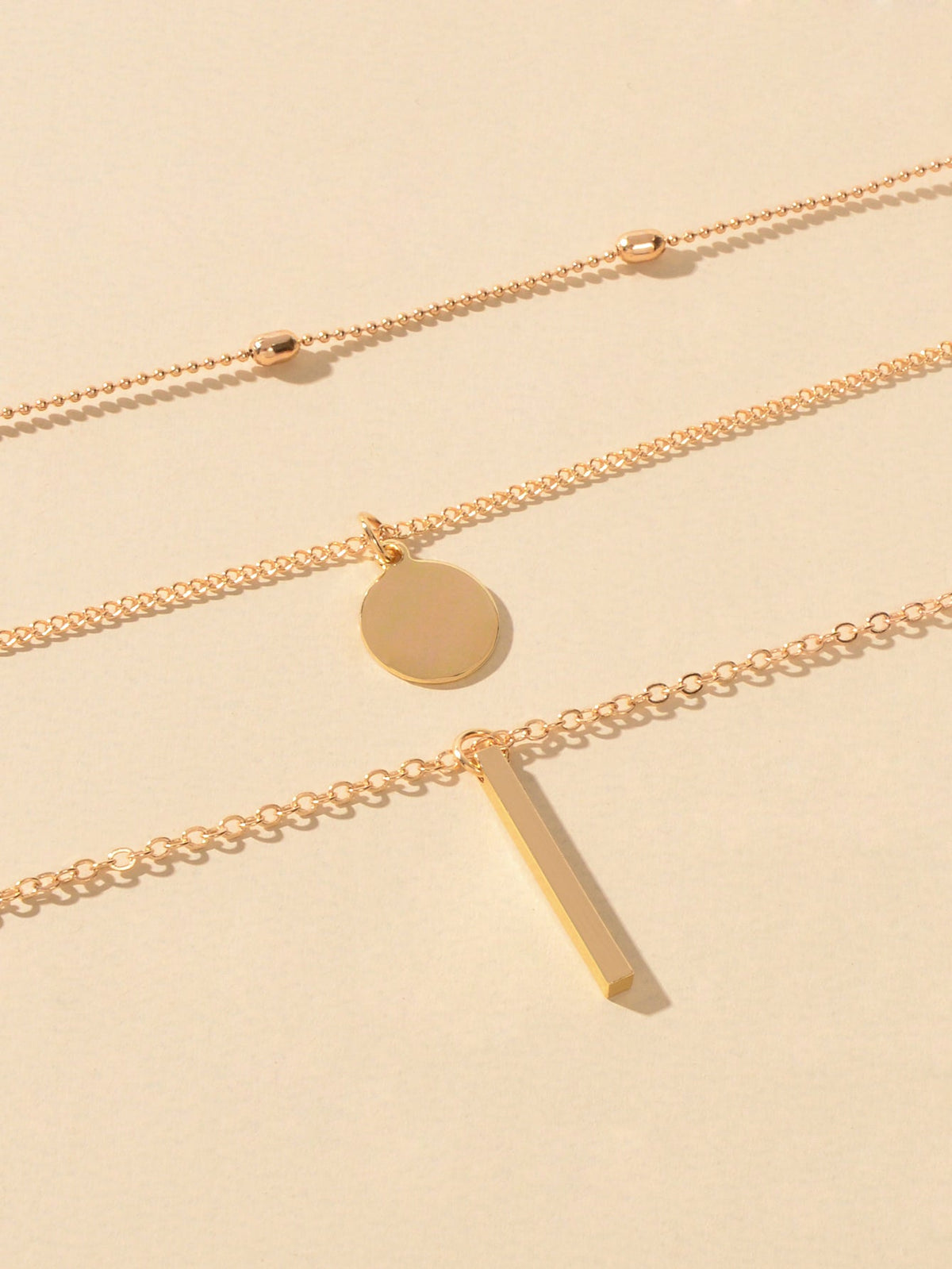 3 pcs Multilayer Bar Disc Pendant Dainty Necklaces Gold Layered Chain Chokers-2