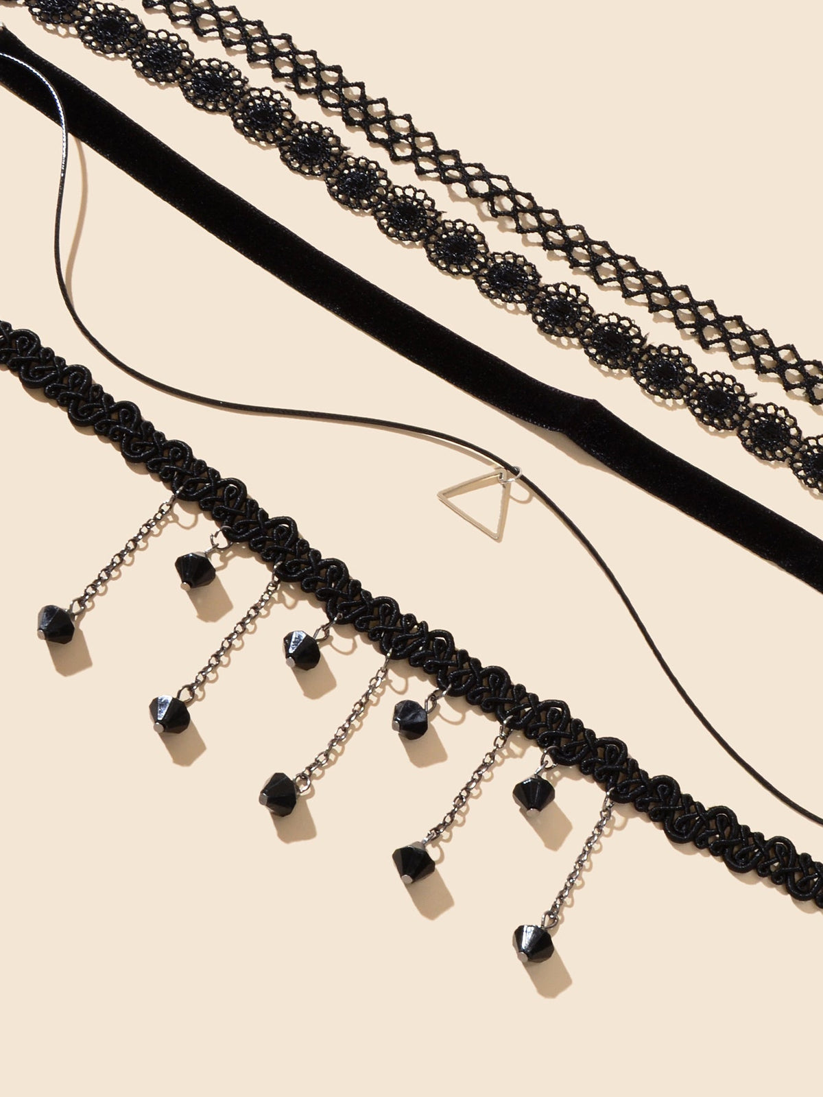 4 pcs Classic Black Gothic Tattoo Lace Chokers Beads Tassel Necklaces Party Gift-2