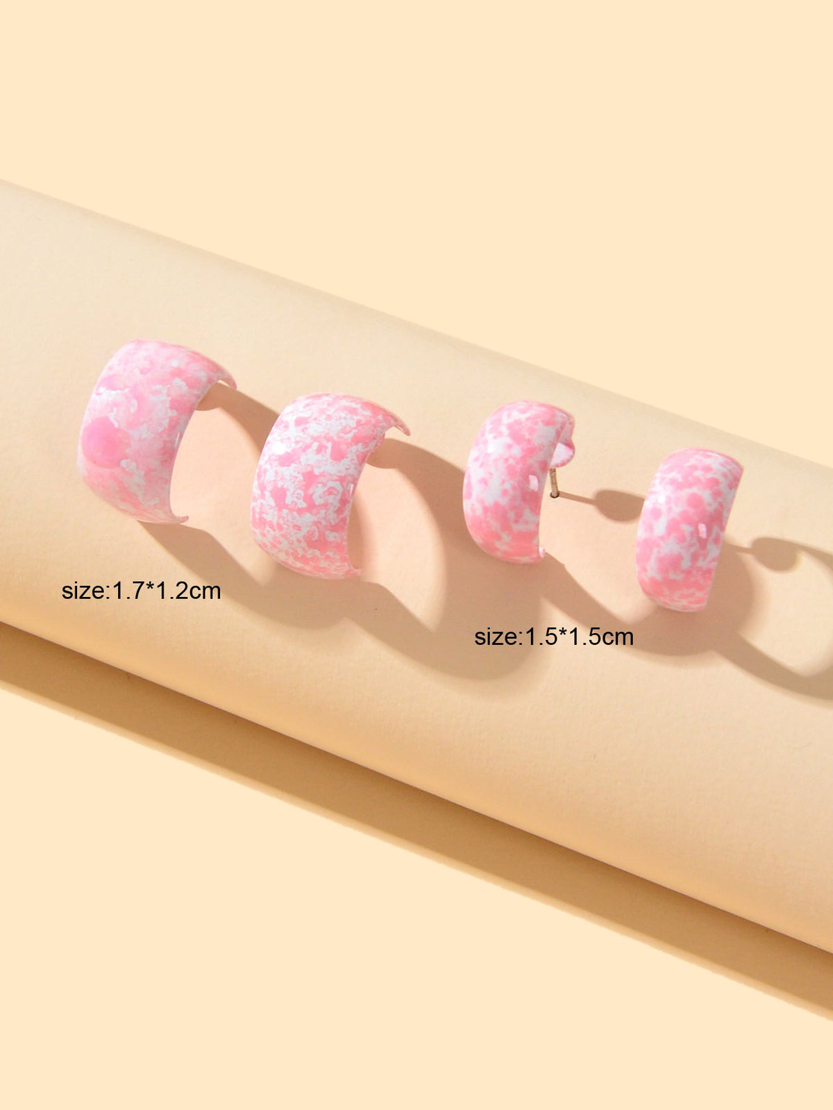 2 pairs/set Female Jewelry Personality Pink Hoop C shape Huggie Pierced Earrings-2