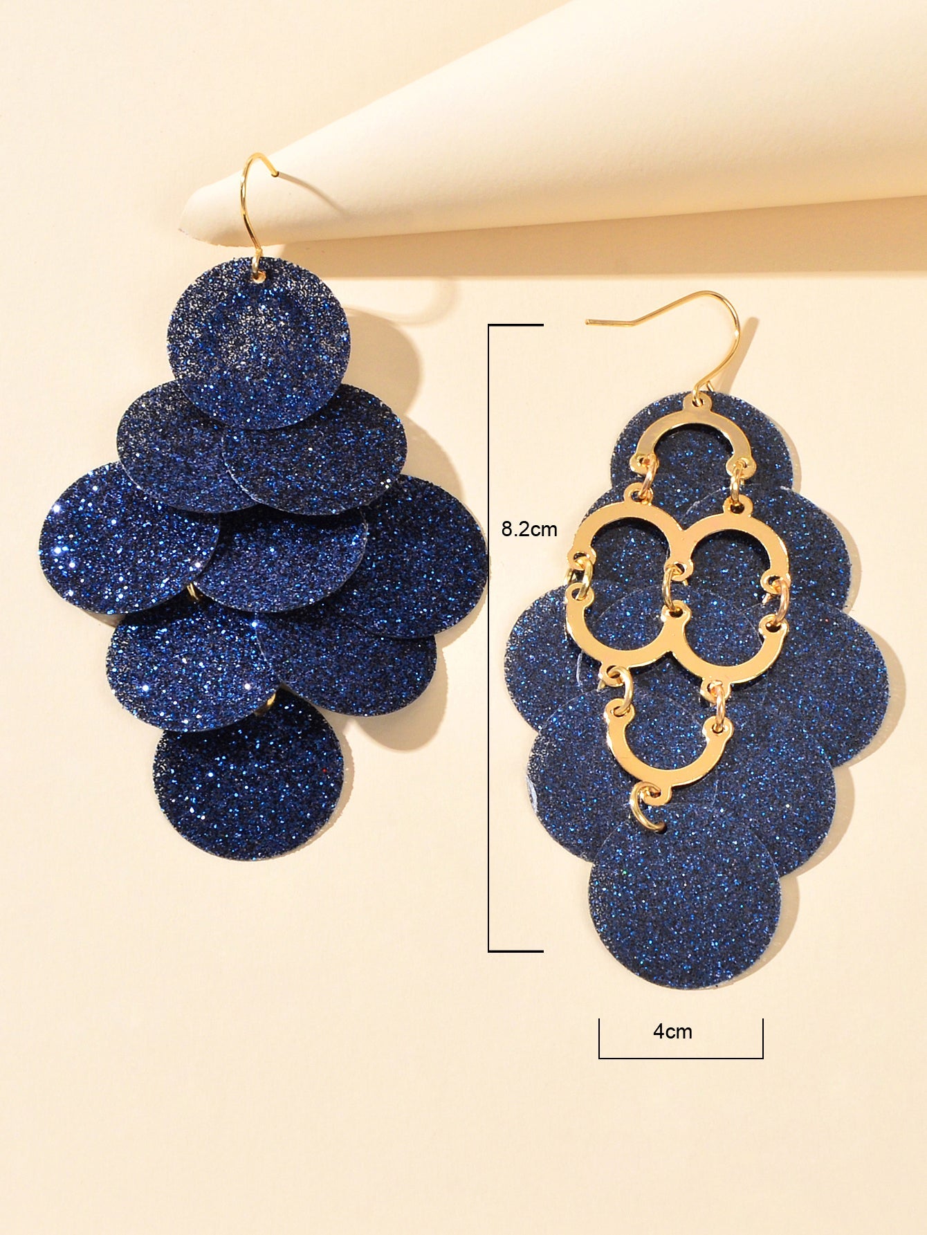 Awesome Navyblue Round Disc Spinning Shining Chunky Chandelier Big Earrings Gift-2