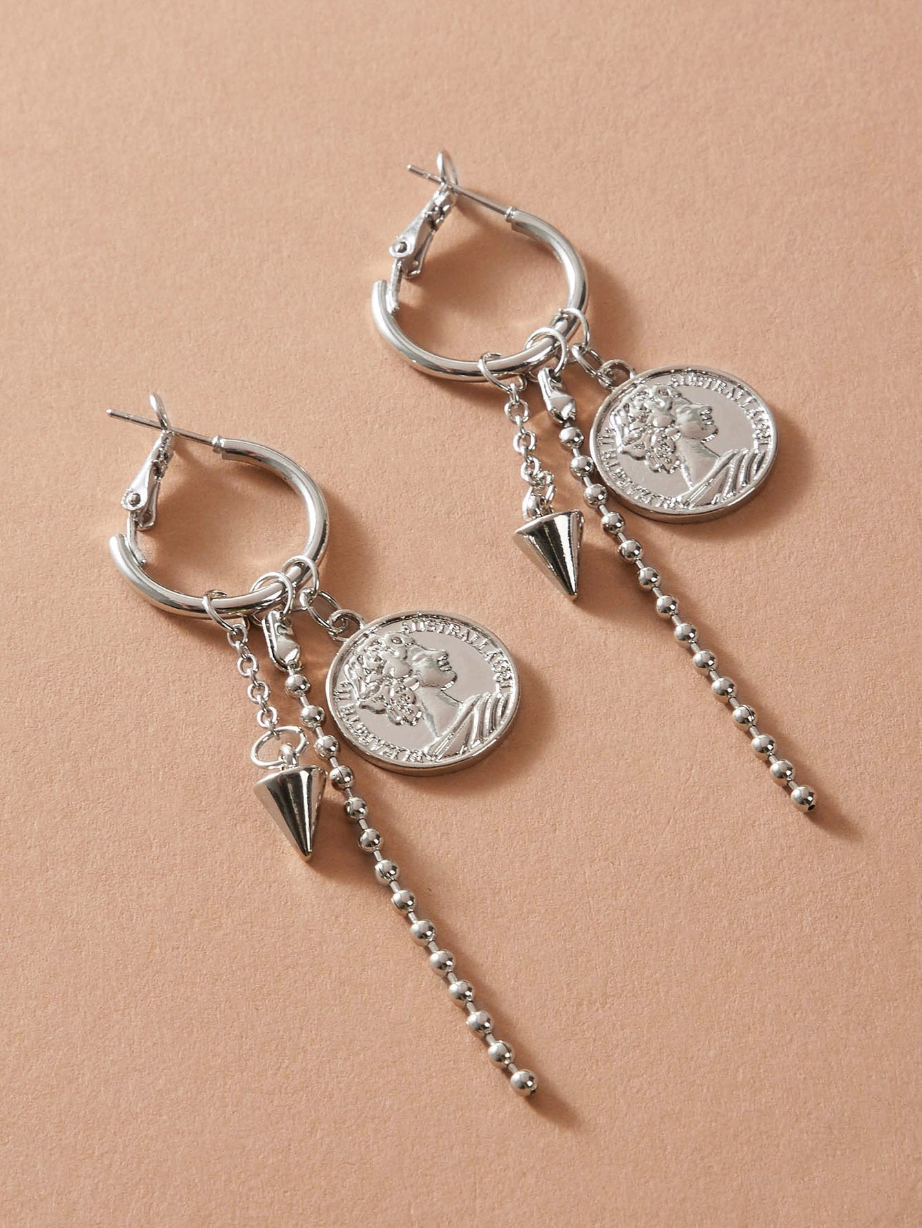 Designer Jewellery Silver Chain Popcorn Chain Spike Cion Charm Hoop Punk Earring-2