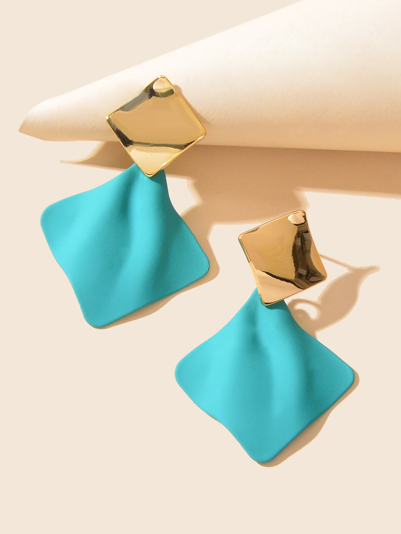 Retro Style Blue Enamel Geometric Square Hypoallergenic Pierced Party Earrings-2