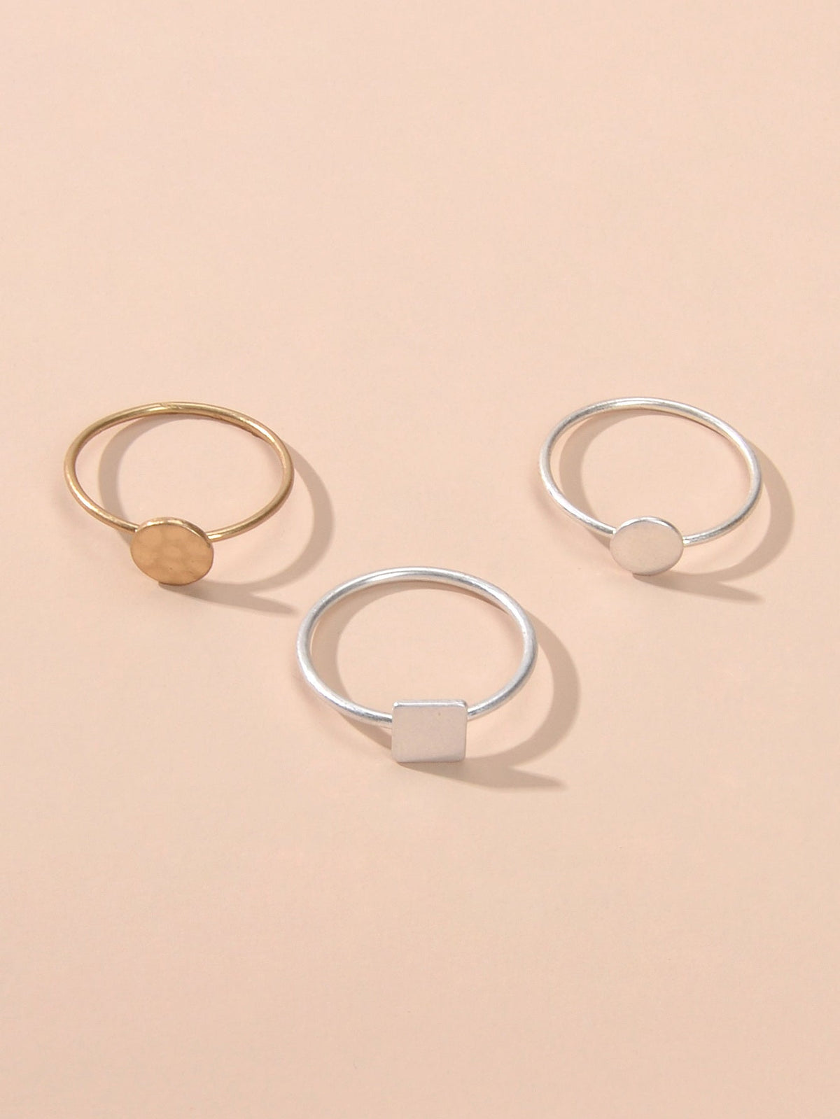Multiple 3 pcs Minimalist Round Square Disc Stackable Midi Knuckle Rings set-2
