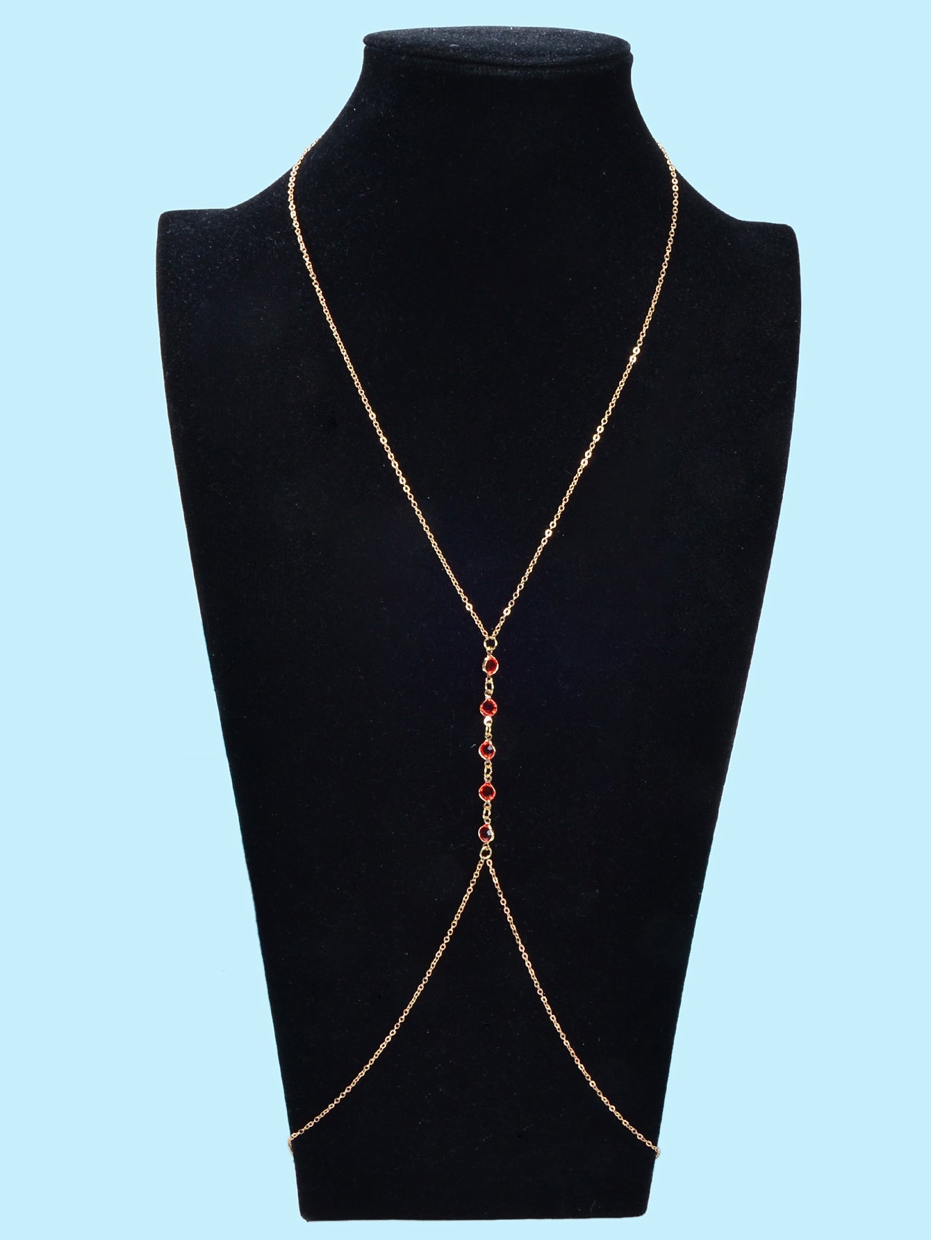Sexy Red Beaded Decor Gold Body Chain Crossover Summer Beach Bikini Body Jewelry-3