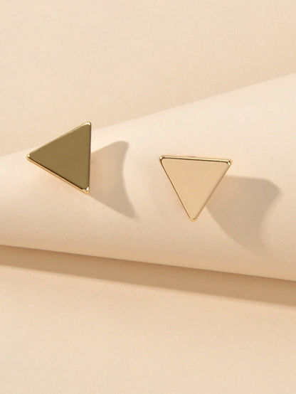 Minimalist Jewellery set Gold Chain Heartbeat Necklace and Triangle Earrings-2