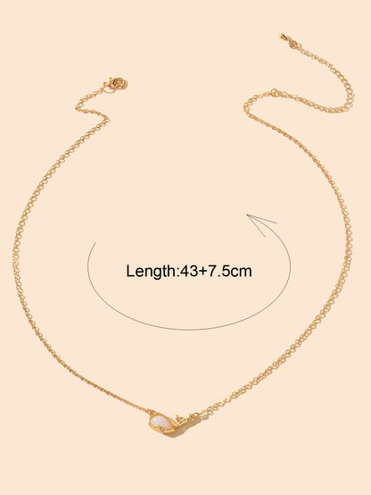 Exquisite Women Accessories Gold Chain Opal Dolphin Charm Necklace Gift Jewelry-2
