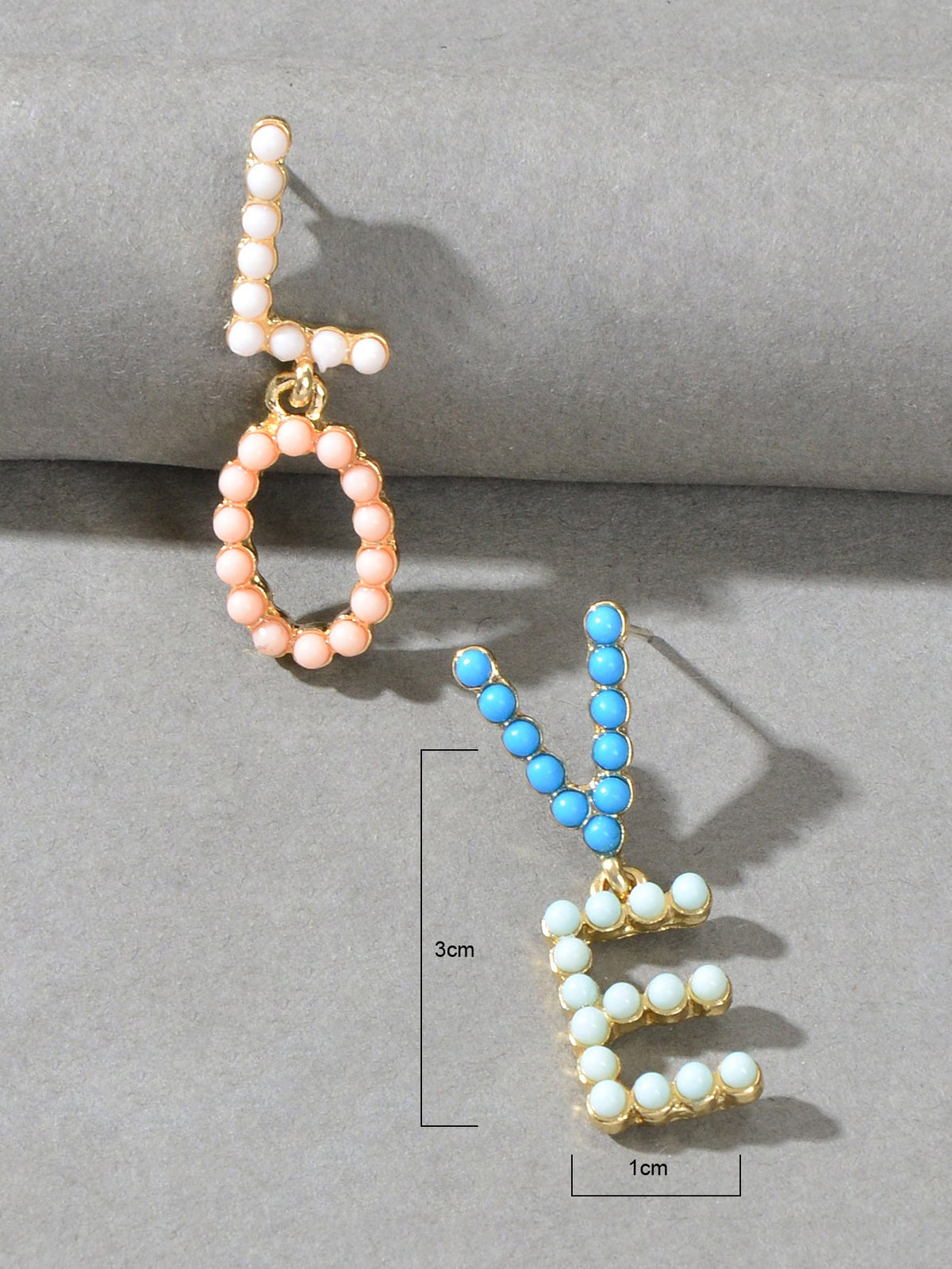 Asymmetrical Candy Color Beaded LOVE Letter Stud Dangling Elements Earrings Gift-2