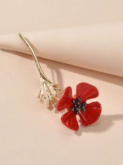Elegant Jewellery Gold Silver Plated Branch Red Flower Bouquet Brooch Lapel Pin-2