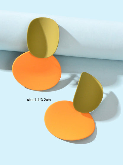 Korean Green Orange Geometric Statement Stud Party Earrings Costume Jewellery-2