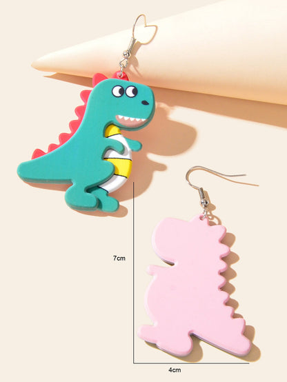 Lovely Cartoon Jewellery Design Green Acrylic Dinosaur Dangle Earrings for Women-3