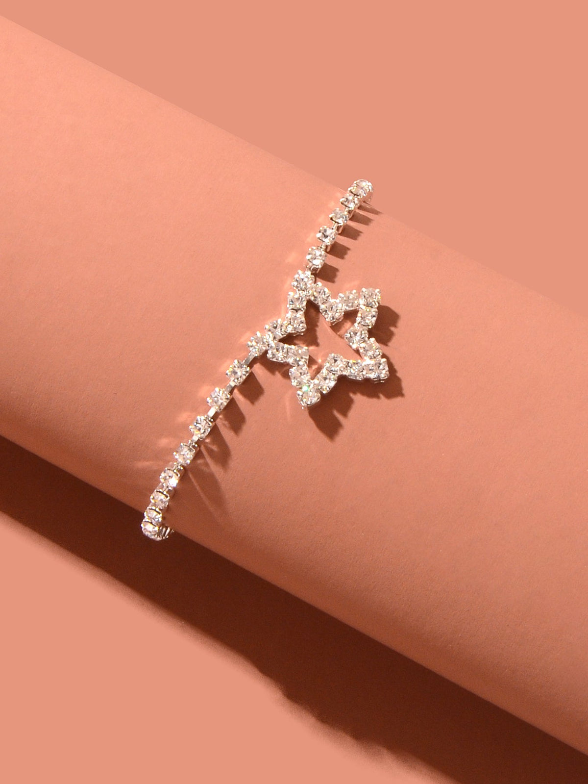 Luxurious Rhinestone Decor Star Charm Silver Anklet Wedding Party Foot Jewellery-2