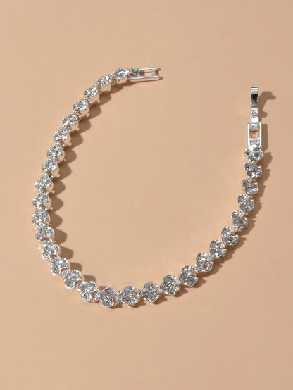 Feelontop Heart Jewellery Silver Chain Cubic Zirconia Tennis Collection Bracelet-2