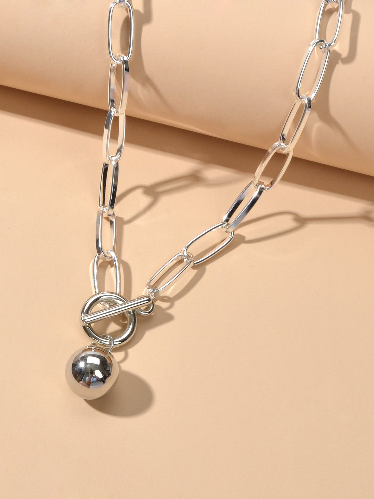 Female Thick Silver Chain Circle Bar Ball Pendant Necklace Punk Women Collar-2