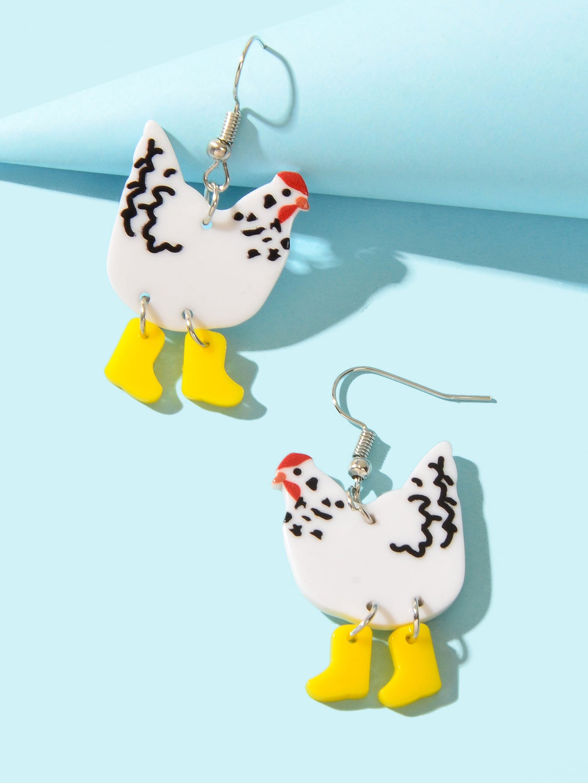 Lovely Cartoon White Acrylic Hen Yellow Boots Dangle Earrings Women Holiday Gift-2