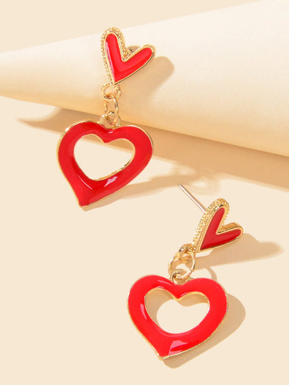 Red Heart Charm Stud Earrings Girls Valentine's Day Gift-2