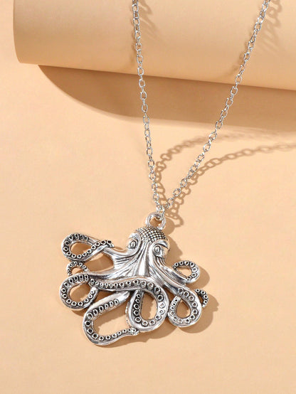 Statement Jewellery Silver Chain Octopus Charm Punk Necklace Collar Accessories-2