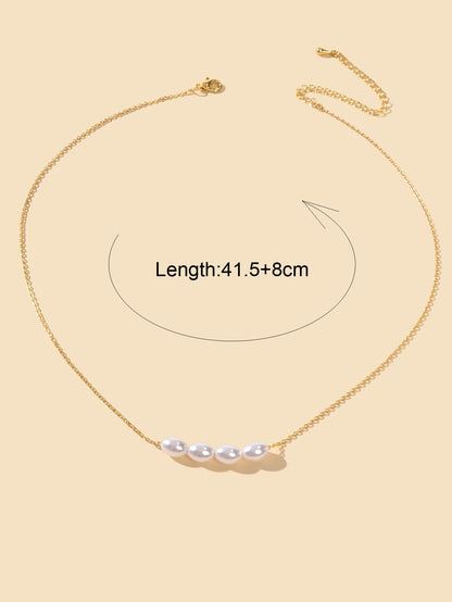 Elegent Wedding Engagement Jewellery Pearl Decor Gold Chain Clavicle Necklace-2