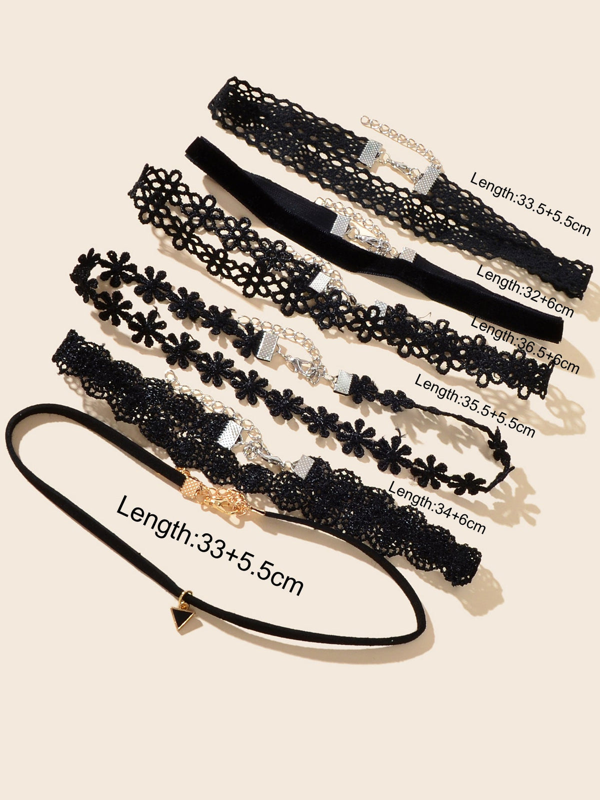6 pcs Black Flower Velvet Choker Set Classic Gothic Tattoo 90s Collar Lace Jewel-2