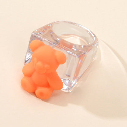 3D Cartoon Purple Orange Bear Plastic Transparent Chunky Trendy Finger Ring Gift-2