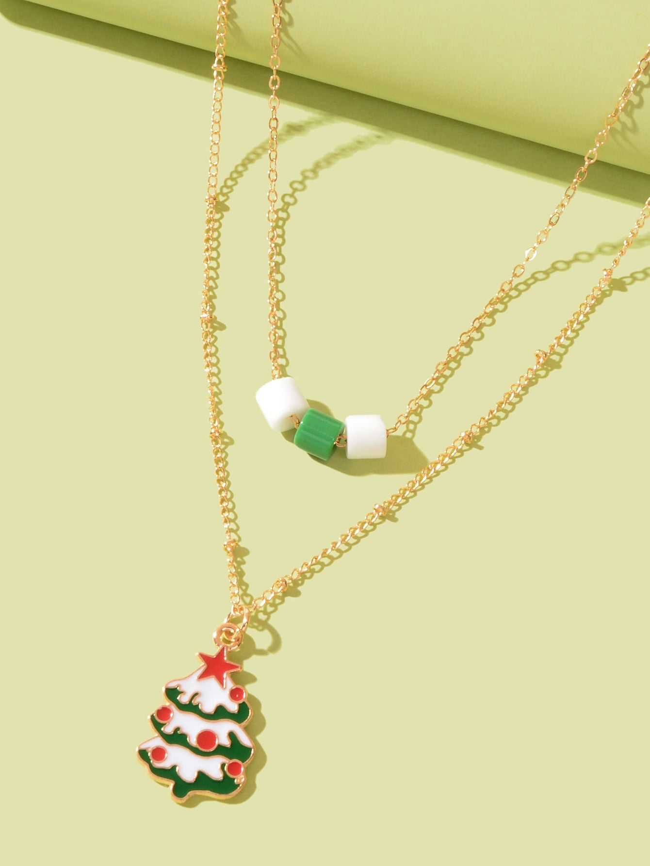 Festival Party Jewellery Gift Gold Layered Chain Christmas Tree Pendant Necklace-2