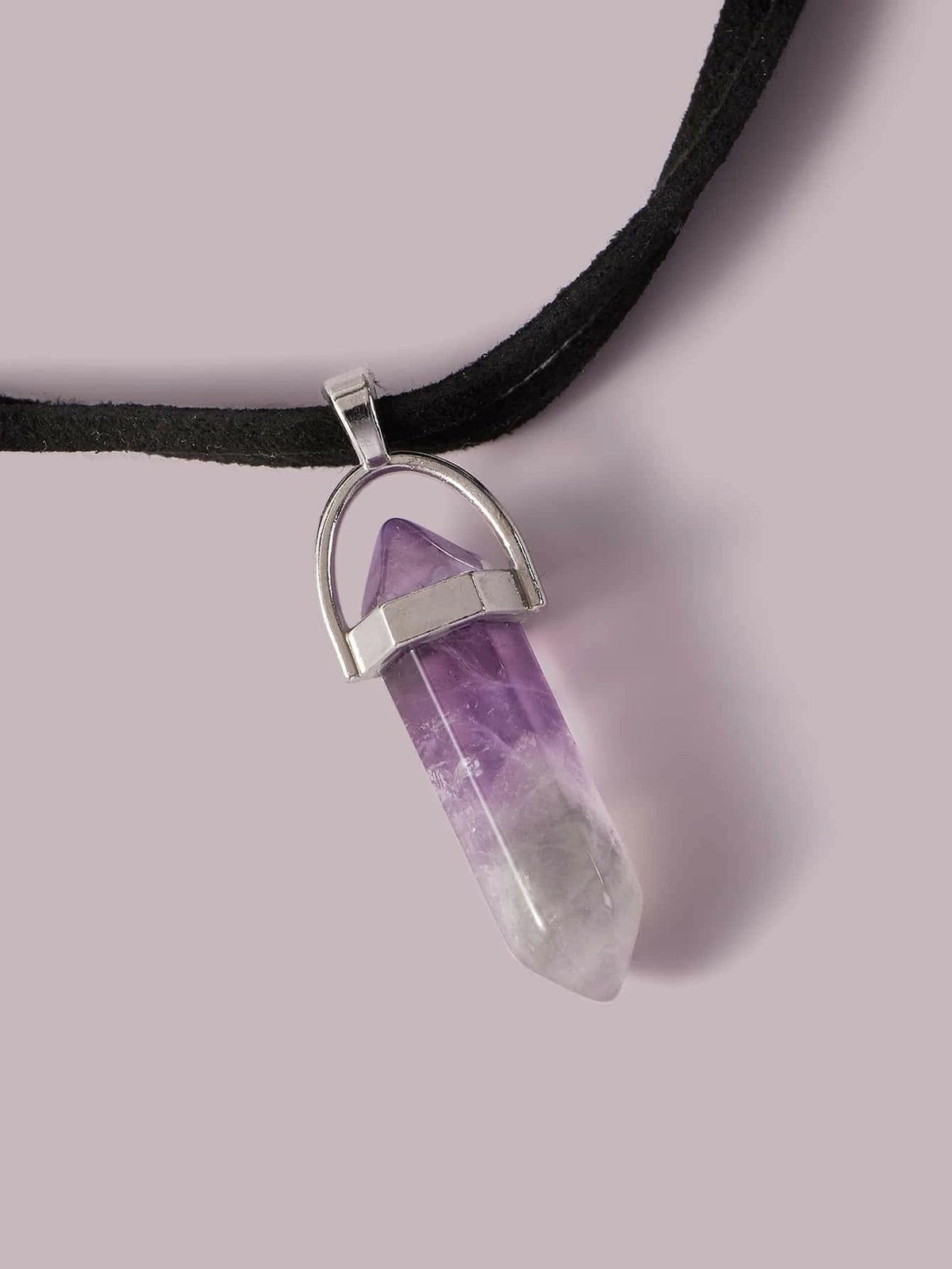 Double Layered Choker Velvet Rope Acrylic Quartz Crystal Stone Point Necklace-3