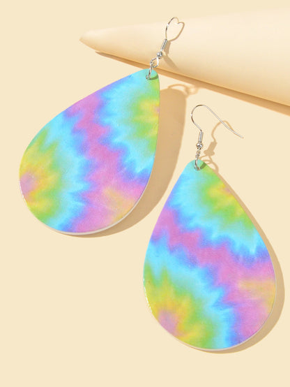Bohemian Ethnic Style Geometric Pattern Wood Water Drop Dangle Holiday Earrings-2