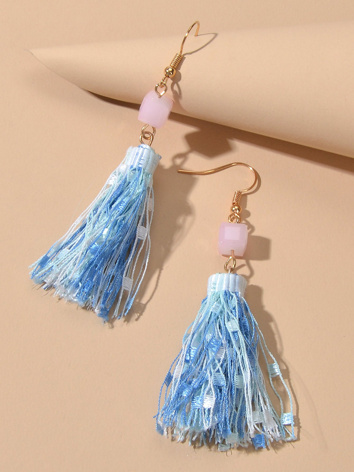 Ethnic Traditional Jewellery Pink Beads Rope Tassel Dangle Earrings for Women-2
