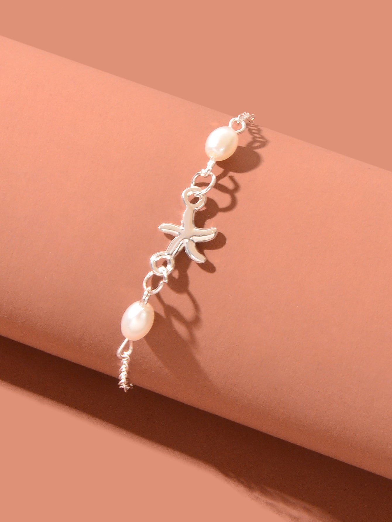 Silver Chain Pearl Beaded Starfish Charm Adjustable Anklet Women Jewellery Gifts-2