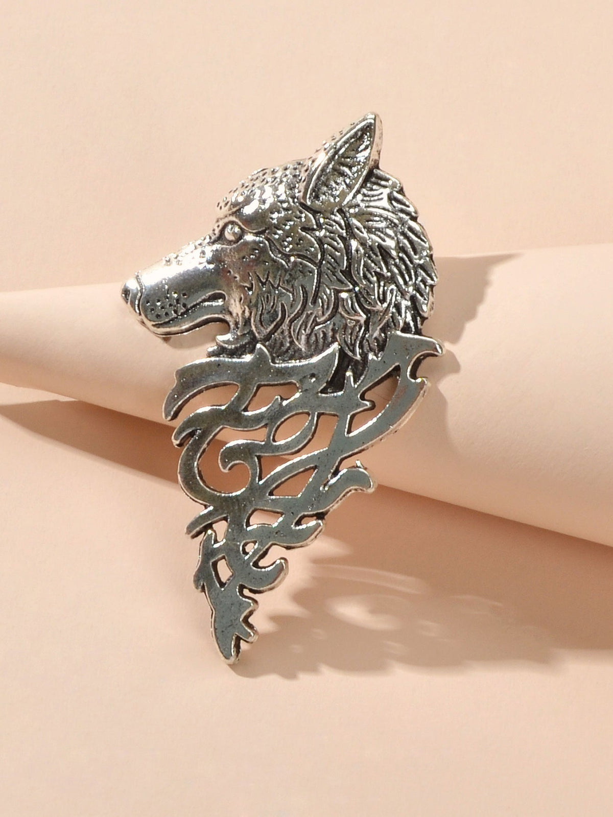 Vintage Punk Antique Silver Carved Wolf Head Pin Lapel Brooch Badge Accessories-2