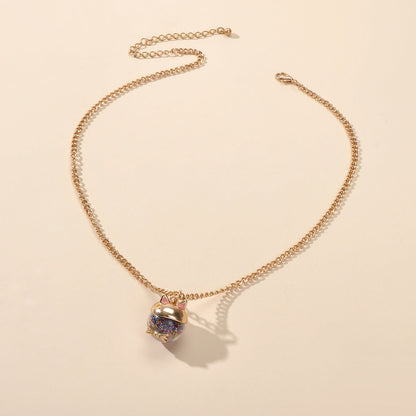 Lovely Gold Chain Colorful Beads Cat Ball Pendant Necklace Dainty Gift for Women-2