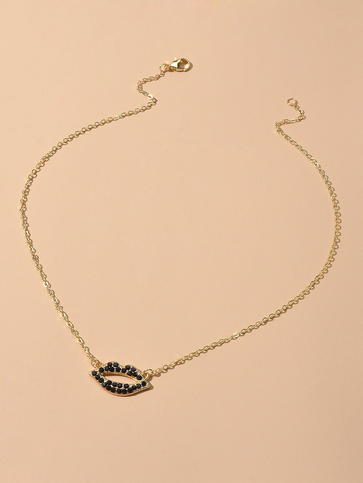 Gift Jewellery Valentine's Day Gold Chain Rhinestone Love Lips Pendant Necklace-2