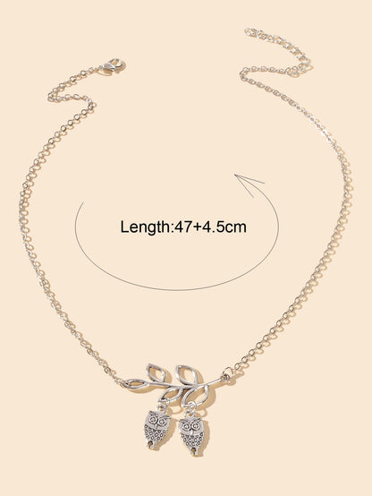 Fashion Designer Silver Chain Lover Owl Branch Necklace Female Accessories Gift-2