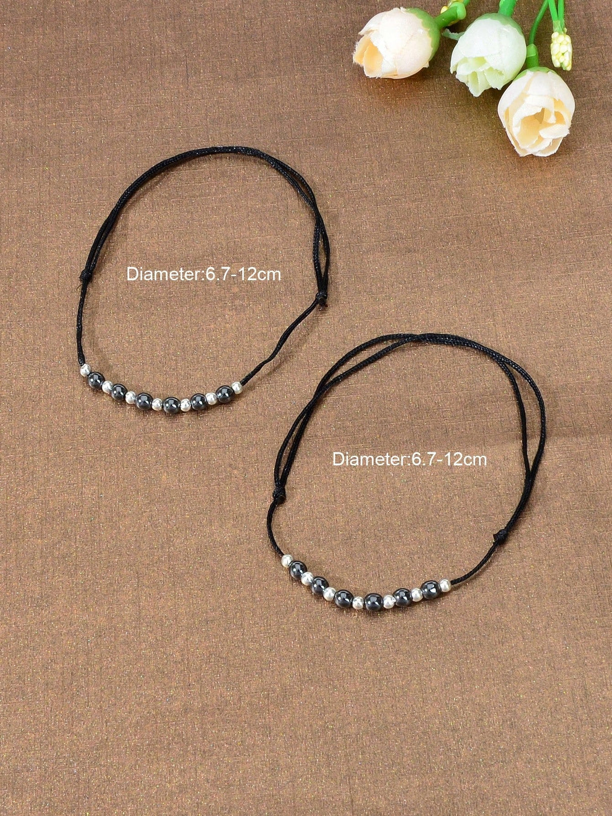 2pcs Bead Black Rope Adjustable Anklet Matching Couple Best Friend Foot Jewelry-3