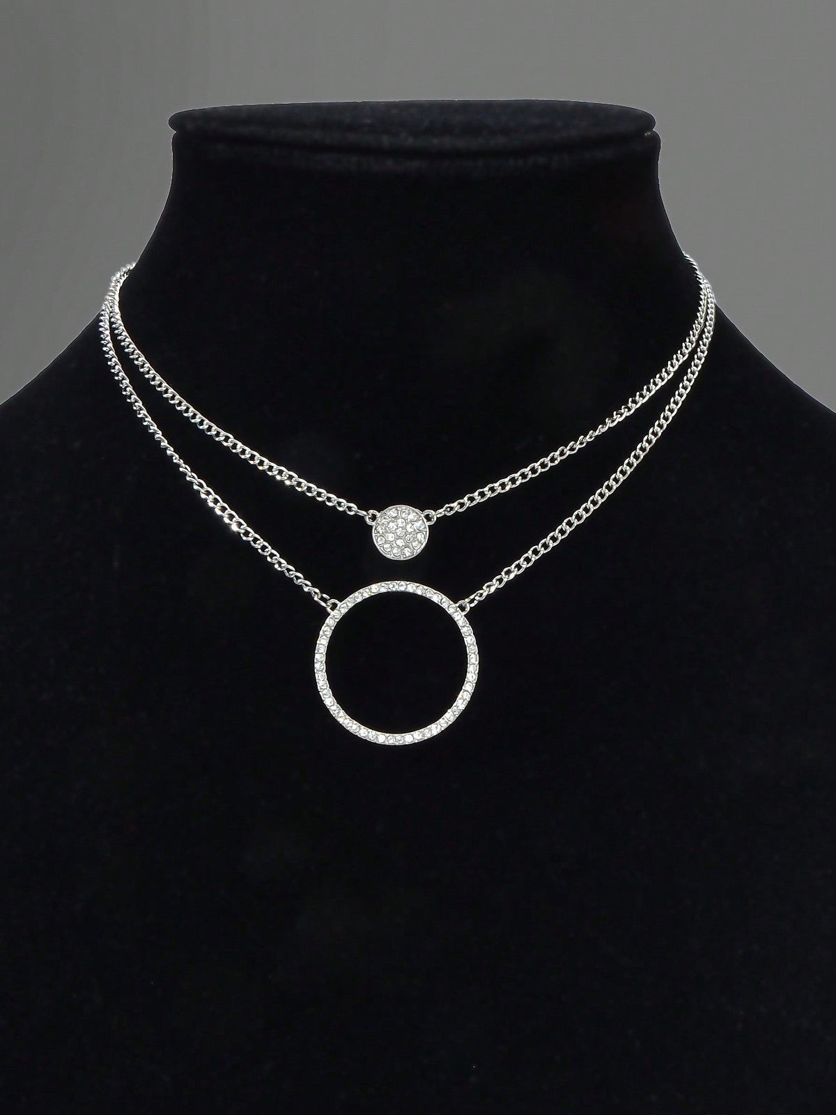 Silver Double-Layered Large Circle Pendant Necklace - Stylish Statement Jewelry-3