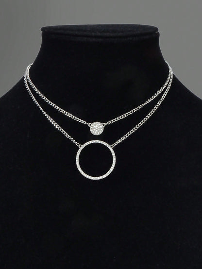 Silver Double-Layered Large Circle Pendant Necklace - Stylish Statement Jewelry-3