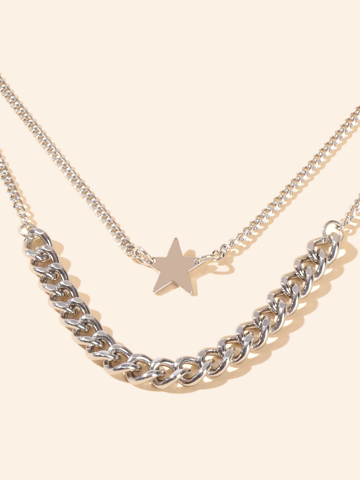 Punk Rock Double layer Silver Chain Star Charm Necklace Women Party Jewellery-2