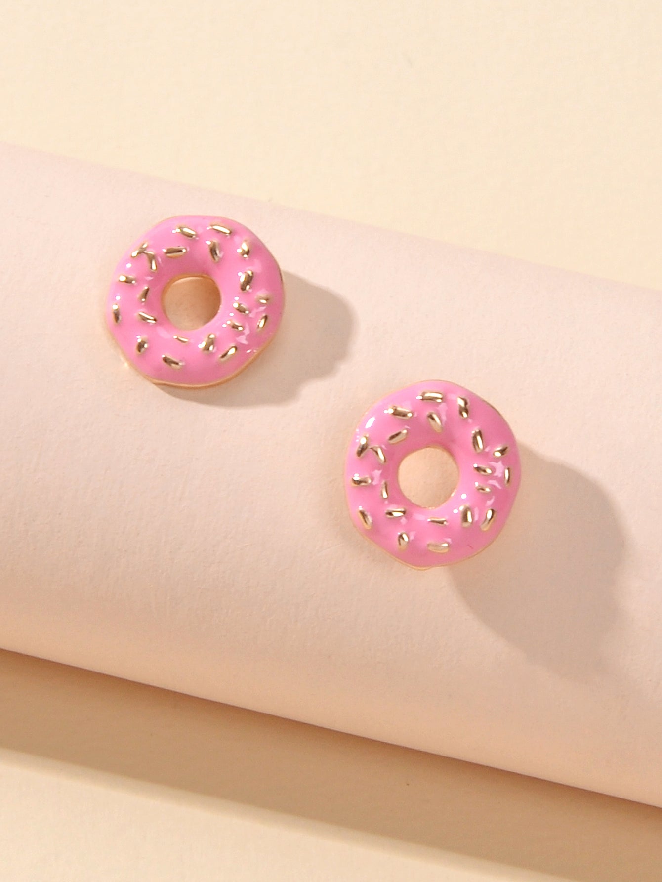 Lovely Pink Enamel Donuts Cute Stud Lightweight Earrings Dainty Women Girl Gift-2