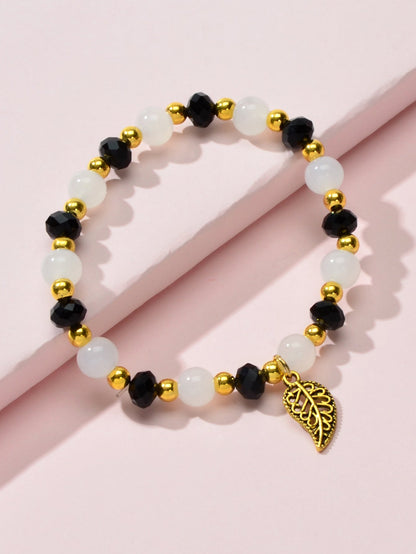 Ethnic Traditional Jewellery Handmade Beads Elastic Leaf Charm Bangle Bracelet-2