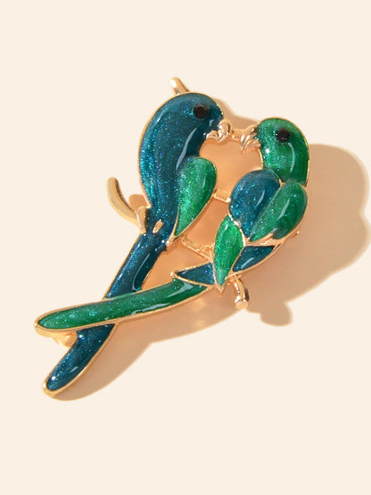 Beautiful Green Love Birds Brooch Lapel Pin Clip Ladies Animal Scarf Buckle Gift-2