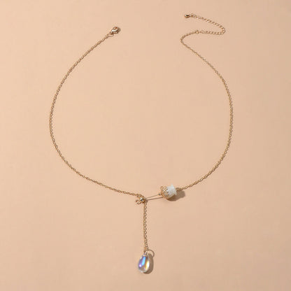Elegant Jewellery Gold Chain Acrylic Water Drop Beads Flower Charm Y Necklace-2