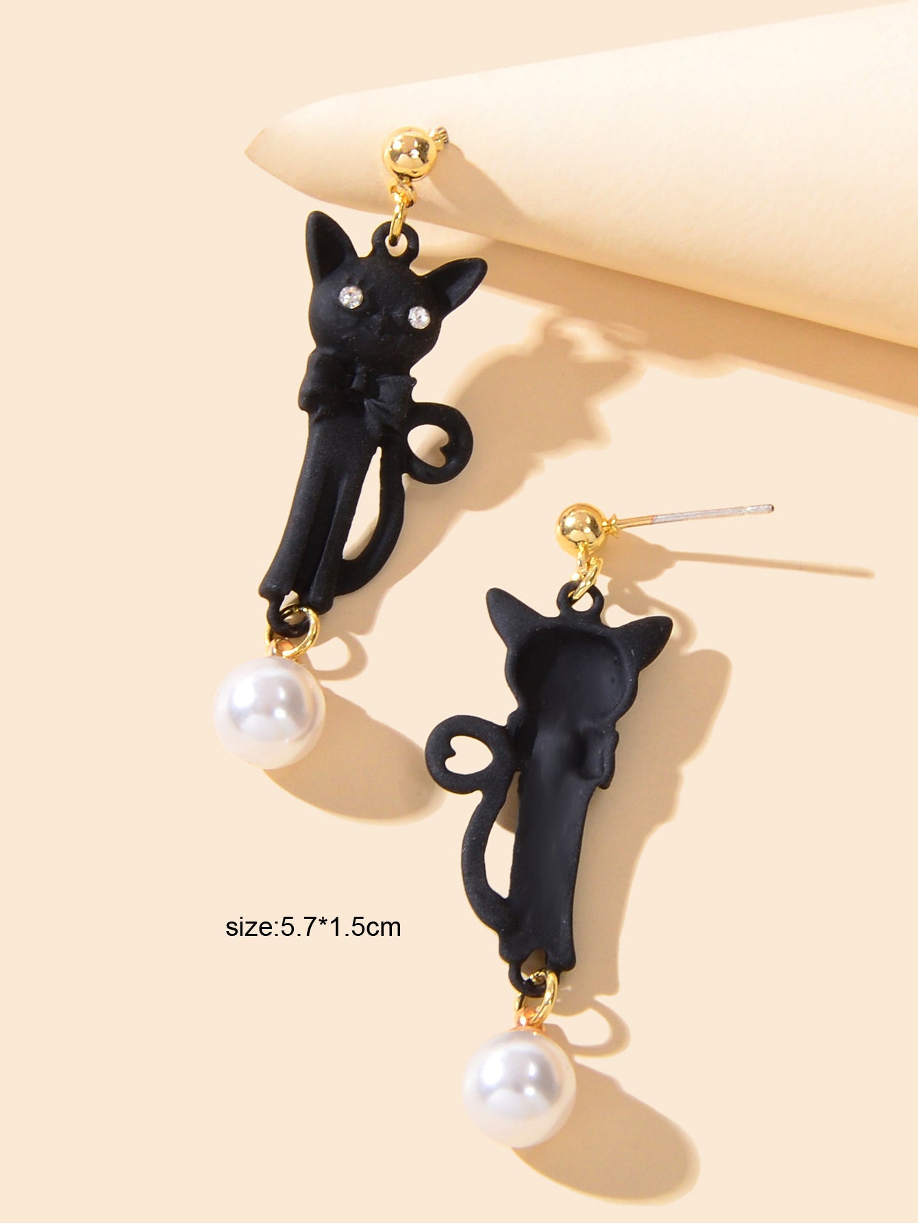 Funny Personality Creative Animal White Black Long Cat Dangling Element Earrings-2