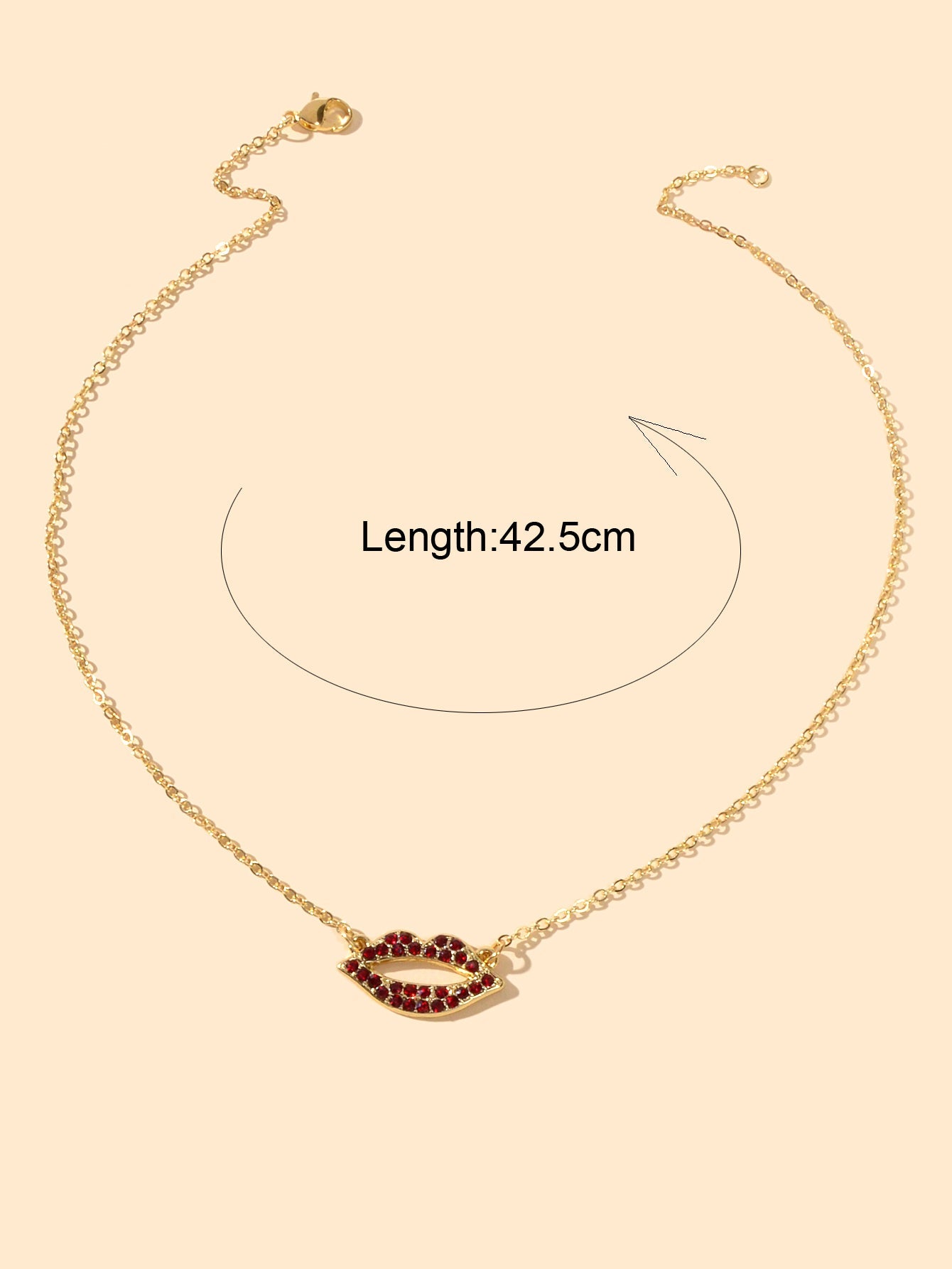 Valentine's Day Lover Gift Jewelry Gold Chain Red Rhinestone Lips Charm Necklace-2