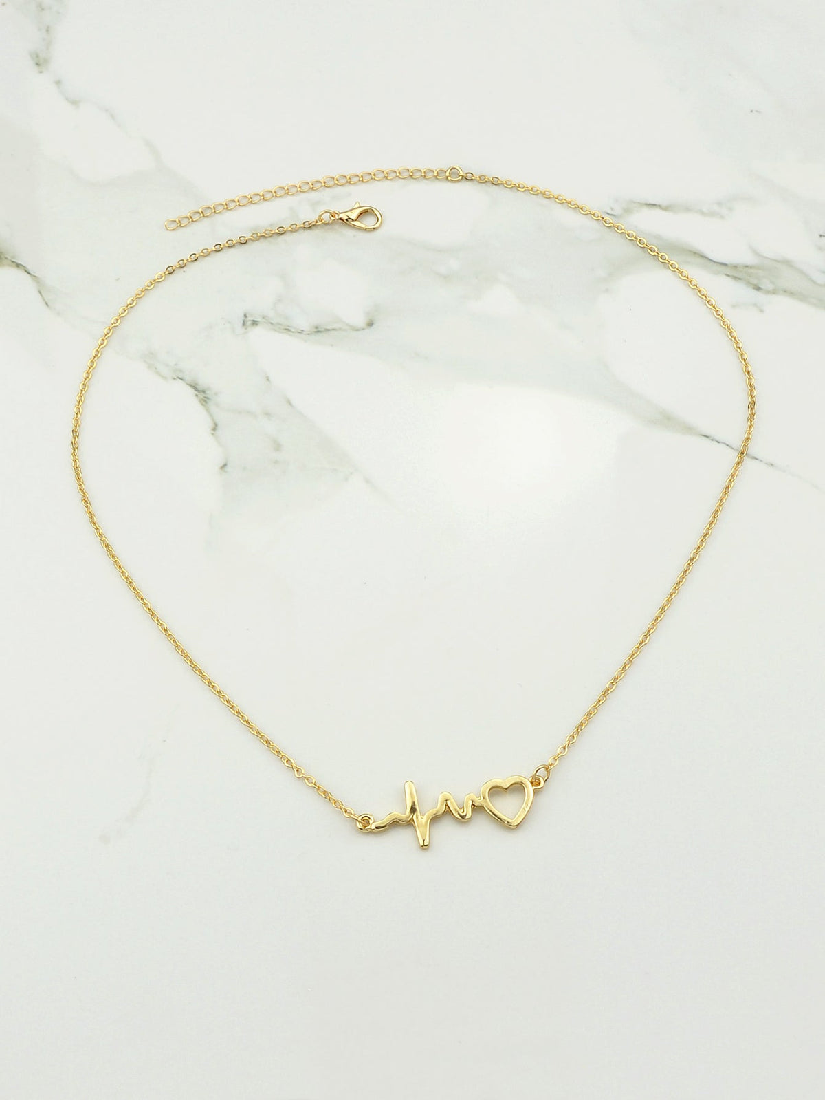 Minimalist Jewelry Gold Silver Chain Heartbeat Pendant Necklace Party Decoration-2