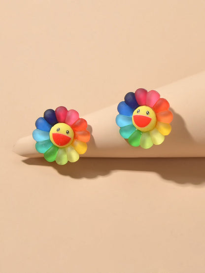 Cute Colourful Flower Acrylic Smile Face Stud Earrings Girlfriend Lover Y2k Gift-2